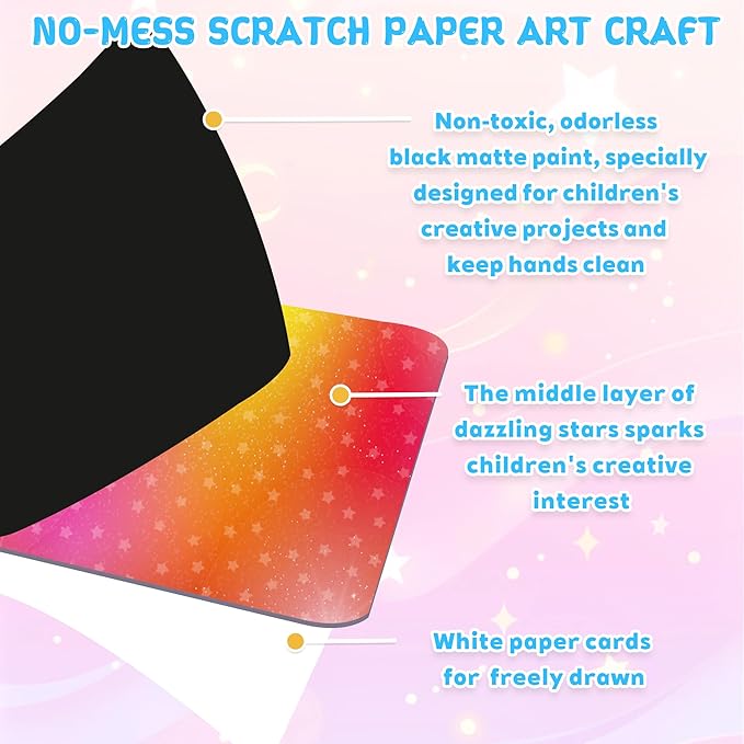 ArRuKi KIDS Scratch Art for Kid, Rainbow Scratch Paper Set with Styluses, School Art Supplies Toddler Travel Toys Birthday Party Gifts, for Boys Girls Ages 4-8 8-12