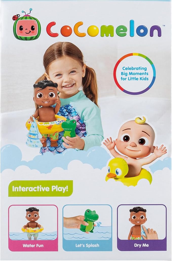 CoComelon - Splish Splash Cody Doll with Dino Bath Squirter and Water Accessories - Water Play - Toys for Kids and Preschoolers - Amazon Exclusive