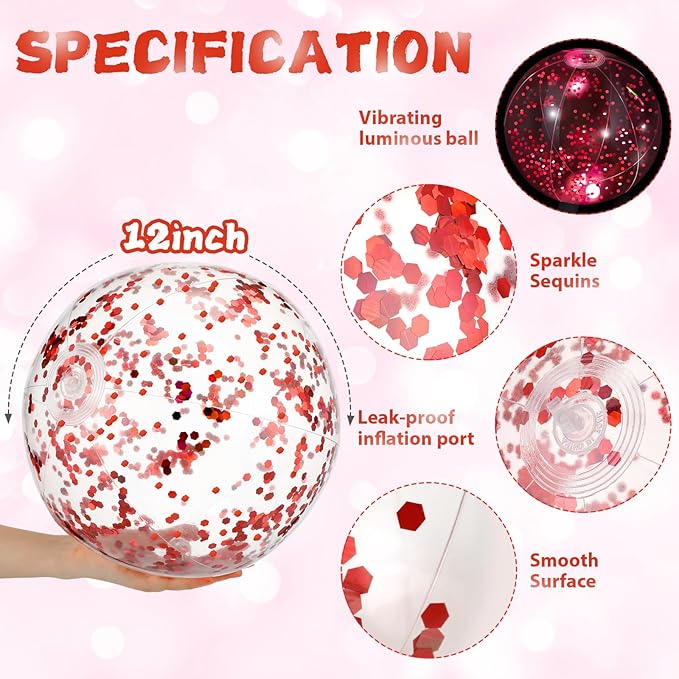 12 Pack 12 Inch Glow in The Dark LED Beach Ball Jumbo Confetti Glitters Inflatable Ball Swimming Pool Game for Party Pool Summer