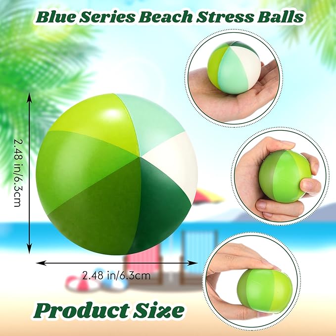 Jerify 24 Pcs Mini Beach Stress Balls 2.5 Inch Foam PU Relief Stress Mini Rainbow Blow up Beach Balls Toys for Girls Boys Birthday Hawaiian Party Favors Summer Pool Games(Gradient Green)