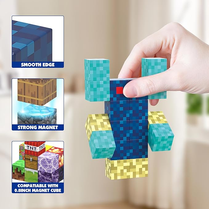 Magnetic Blocks -100PCS Magnetic Building Blocks Toys for Kids, 0.8 inch Stacking Magnet Cubes STEM Sensory Construction Block Game for Boys Girls Age 3+ Birthday Party Supplies
