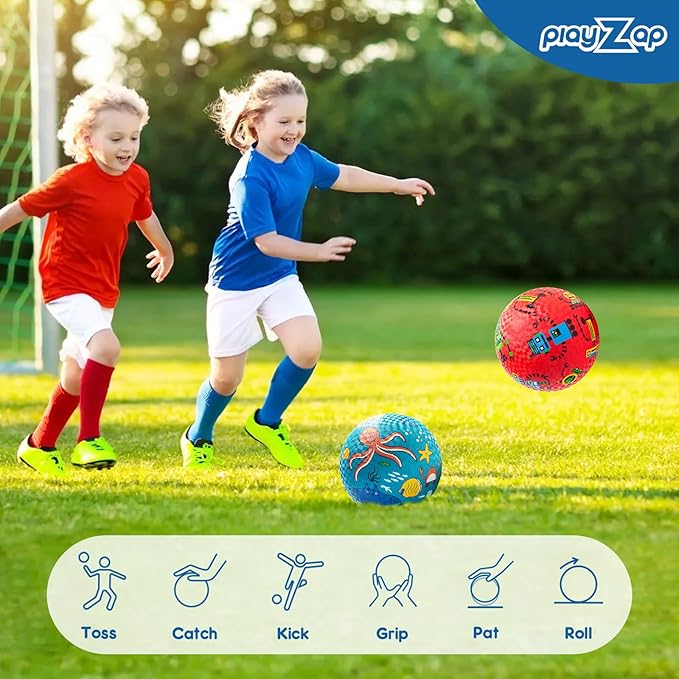 PlayZap 2 Pack Playground Balls for Toddlers, Kickballs for Kids 3-12, 8.5" Rubber Bouncy Balls with Pump, Indoor & Outdoor Dodgeball Toys for Boys & Girls Gifts, Red Blue