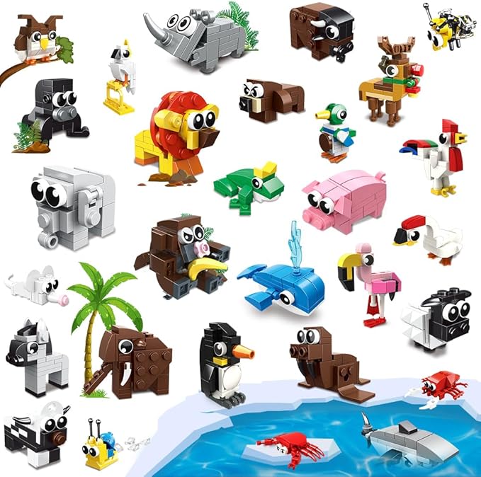 HOGOKIDS 30 Packs Party Favors for Kids - 867PCS Animal Building Blocks Sets for Easter Classroom Gifts Prizes Goodie Bag Fillers Valentines Gift Exchange for Kids Boys Girls 6+