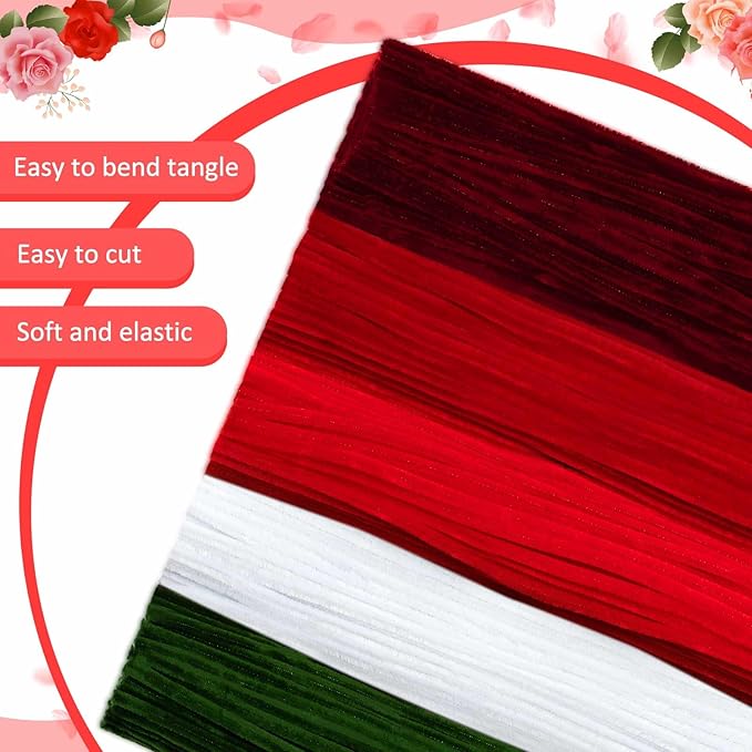 Peryiter 500 Pieces Pipe Cleaners Chenille Stems for Flowers Craft Supplies Bulk Fluffy Fuzzy Sticks for DIY Art Projects Creative Gift Wrapping Party Decorations(Rose Color,12 Inch)