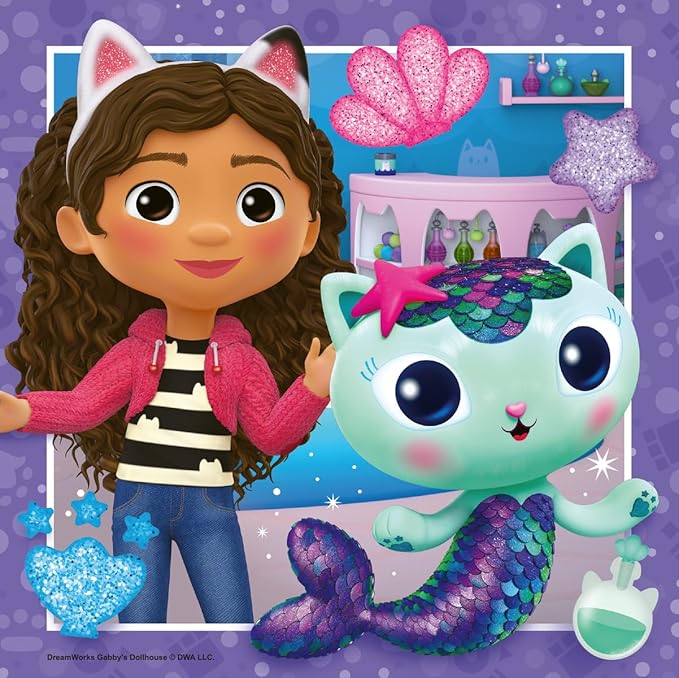 Ravensburger Gabby's Dollhouse 3 x 49 Piece Jigsaw Puzzle Set for Kids - Screen-Free Activity Boosts Concentration and Focus
