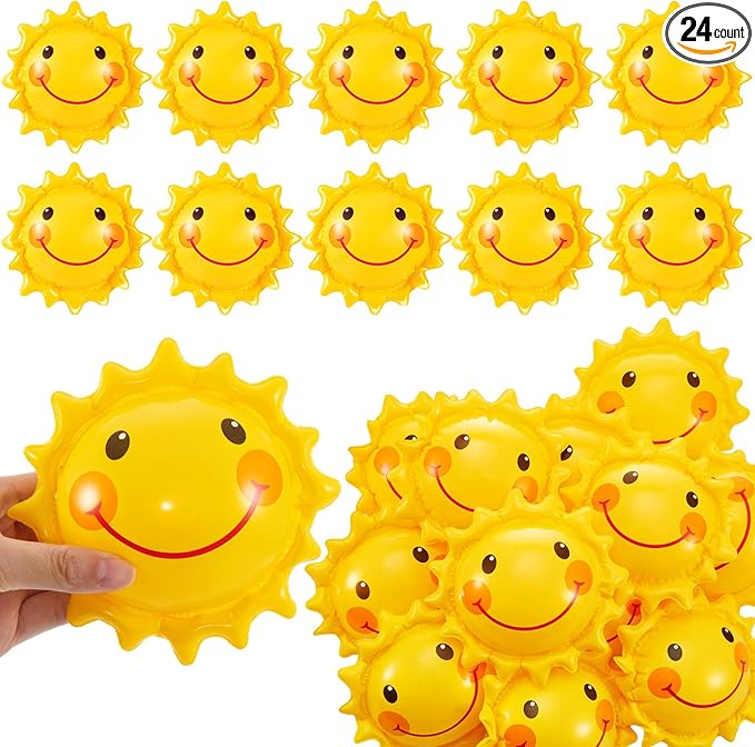 Jexine 24 Pcs Inflatable Beach Balls for Kids Beach Balls for Summer Pool Games Kids Birthday Pool Party Supplies(5 Inch, Sun)