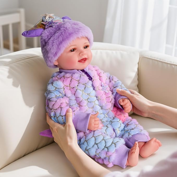 BABESIDE Mermaid Baby Doll Girl-17inch Realistic Soft Baby Dolls with Sparkling Mermaid Outfit & Accessories, Cute Mermaid Toys for 3+ Year Old Girls Gifts, Pretend Play, Collection