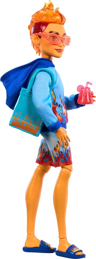 Monster High Scare-adise Island Heath Burns Doll with Flame Hoodie, Swim Trunks & Beach Accessories Like Sunglasses