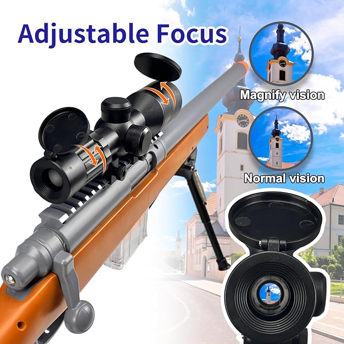 AGM MASTECH M24 Foam Blaster, Shell Ejecting, Safety Switch, Adjustable Stock 41.8 Inch, Fast Dart Loader, Scope, 40 Darts, 20 Casings, 2 Mags, Tactical Gear for Teens 14+ Adults(Brown)