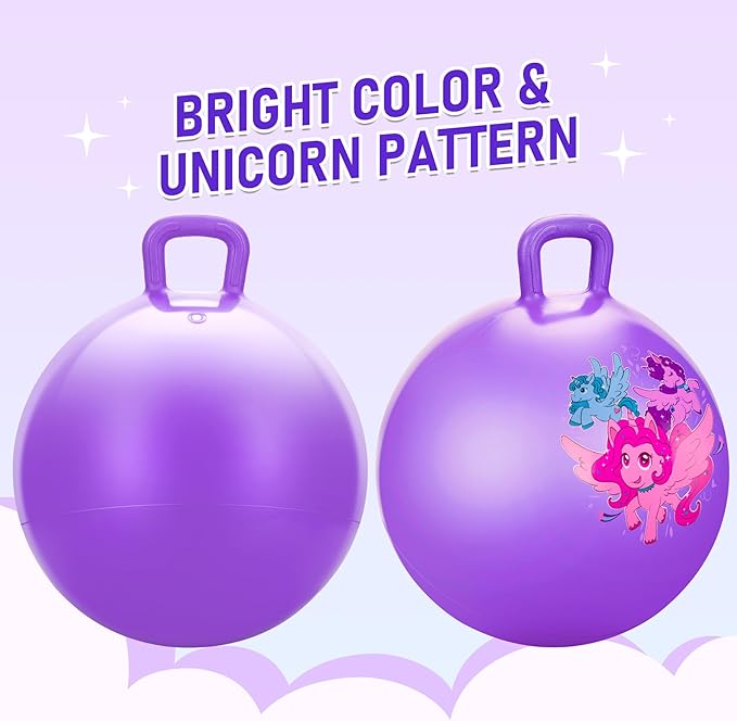 U&C Planet Hopper Ball 18 inches Bouncy Ball with Handle for Kids Age 3-6 Hoppity Hop Sit and Bounce Jumping Hopping Toy with Pump and Gift Box Great Gift for Easter Basket Stuffers, Purple