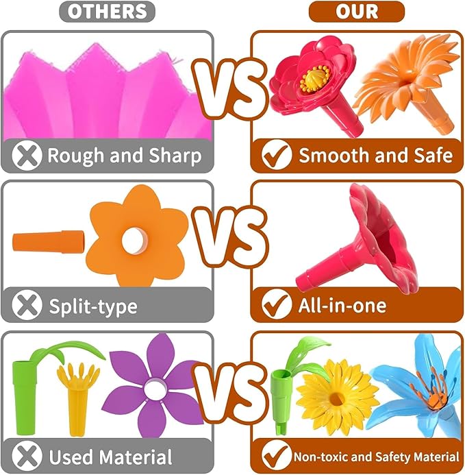 TEMI 138 PCS Flower Garden Building Toys for Girls Toys, Educational STEM Toy and Preschool Garden Play Set for Toddlers 3 4 5 6 7 8 Year Old Kids Boys Girls, Flower Stacking Toys for Kids Age 3-6