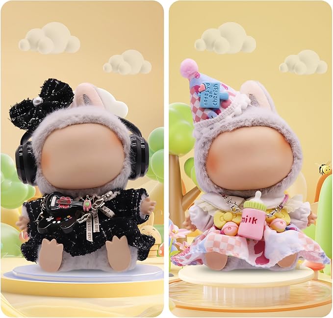 Clothes for Labubu, 23-piece Clothes and Accessories Set Designed for Labubu Doll Clothes, Includes Display Bag, Clothes Rack, Headphones, Camera, Glasses, Shoes, and 6 Mini Accessories - Style B