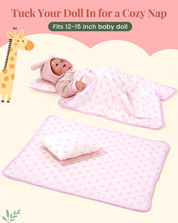 BABESIDE Baby Doll Crib for 18'' Dolls,7 Piece Baby Doll Bed with Storage Bag and Bedding Accessories, Toy Crib Doll Furniture,Reborn Baby Doll Accessories for Kids Age 3+