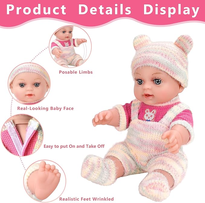 12'' Baby Doll with Backpack in Gift Box, Baby Doll Accessories Set Included 12 Inch Cute Realistic Baby Dolls, Clothes, Carrier, Washcloth, Bottles, Nipple, Socks, Hats for 3+ Girls