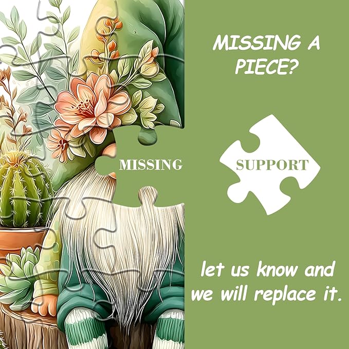 Cactus Gnome Puzzles for Adults 1000 Pieces Funny, Spring Succulent Plant Garden Cute Gnome Jigsaw Puzzles, Nature Flower Themed Challenging for Adults