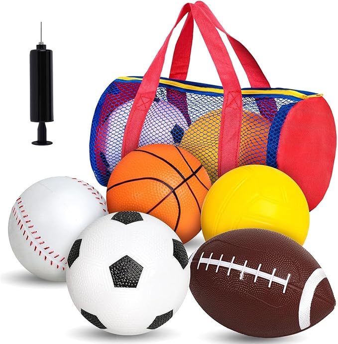 LovesTown Sports Balls for Kids, 5 Pack Inflatable Playground Balls Rubber Kickballs Dodgeballs with Duffle Bag, for Kids Toddlers Indoor Outdoor Toys
