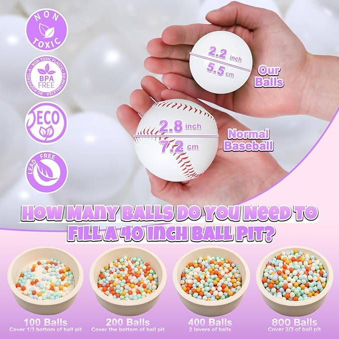 GOGOSO Ball Pit Balls for Toddlers Kids Plastic Balls for Ball-Pit Playpen Pool Baby Play Pastel BPA-Free Non Toxic Play Pastel Crush Proof Bal 50 100 200 500 1000 Count