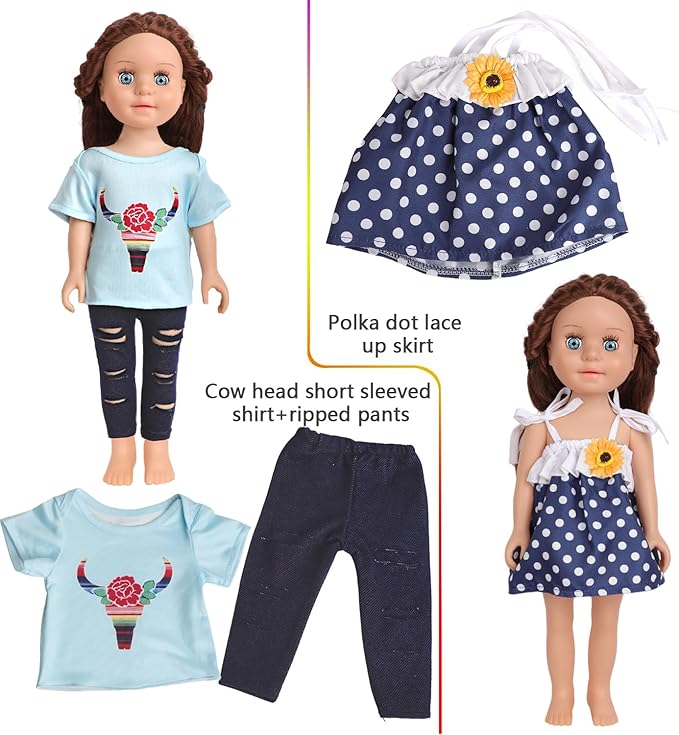 10 Sets of 18 Inch American Doll Clothes, Including 10 of Doll Clothing Dress Outfits for American Dolls, Birthday Gifts for Kids