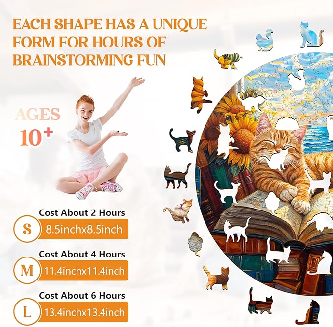 Wooden Puzzles for Adults, Lazy Orange Cat Wood Puzzles Adult, Unique Animal Shaped Wooden Jigsaw Puzzle, Creative Birthday Gifts for Friends/Family/Puzzle Lovers, Home Decor(S-8.5 * 8.5in 100pcs)