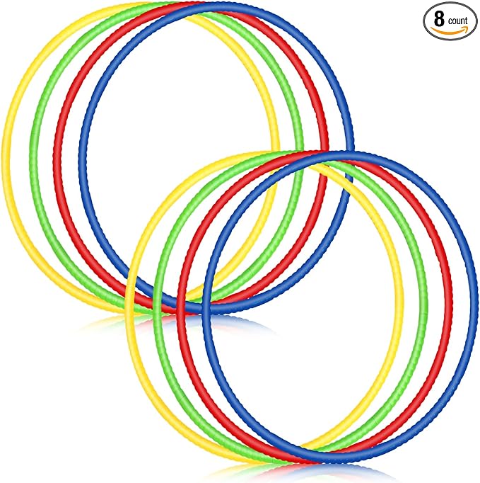 Sratte 8 Pcs Color Hoop Detachable Adjustable Exercise Ring Plastic Hoop for Gymnastics Dog Agility Equipment Party Decor, 4 Colors
