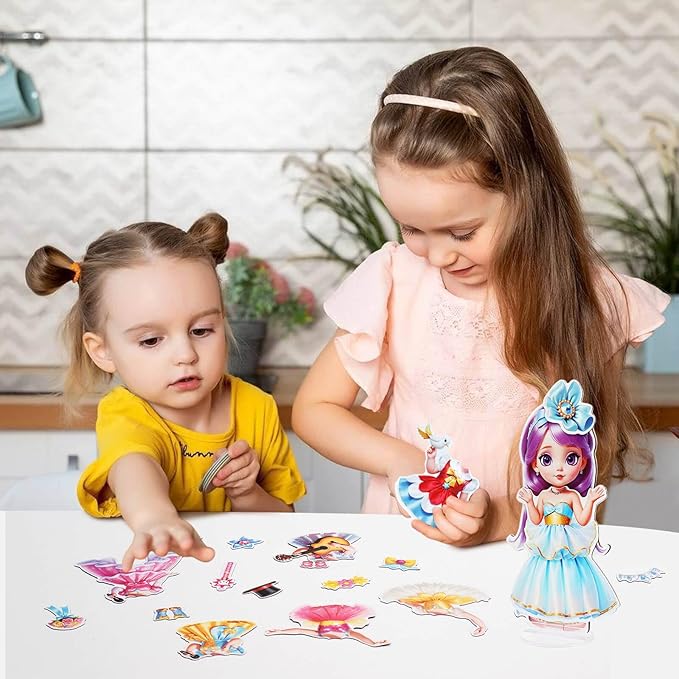 PainZieteg Magnetic Dress Up Dolls,Paper Dolls for Girls Ages 4-10,DIY Princess Magnetic Dress-Up Doll Pretend Play Set, Great for Girl Birthday (Joy)