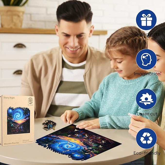 Mys Aurora 500 Pieces Puzzles for Adults, Starry Night Wooden Puzzles, Unique Shaped Jigsaw Puzzle Birthday Scenery Gift Challenging Family Game for Kids and Adults 15.9 * 15.9 Inches