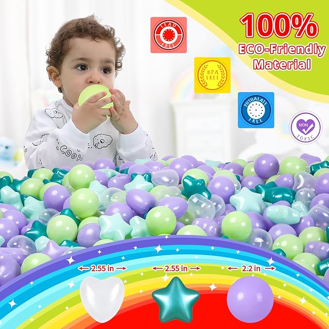 Star Ball Pit Balls for Toddlers -200pcs Ocean Balls Phthalate Free BPA Free Non-Toxic Crush Proof Play Balls Play Tent Pool Playhouse Party Indoor Outdoor(Mint Lavender)