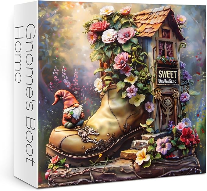 Magic Flower House Gnome Puzzles for Adults 1000 Pieces, Funny Elf Jigsaw Puzzles for Adults, Fantasy Art Nature Puzzles