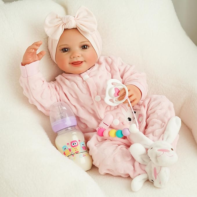 BABESIDE 3 Pcs Baby Doll Bottles Set, Baby Doll Accessories Set with Toy Feeding Bottle and Pacifier Clip Magnetic Pacifier for Realistic Babydolls