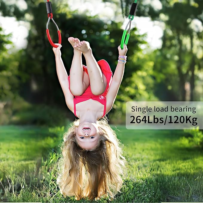 PELLOR Hanging Ninja Rings, Fitness Gymnastic Rings Backyard Playground Training Equipment Play Set for Kids Adult, Ninja Warrior Obstacle Course Accessories
