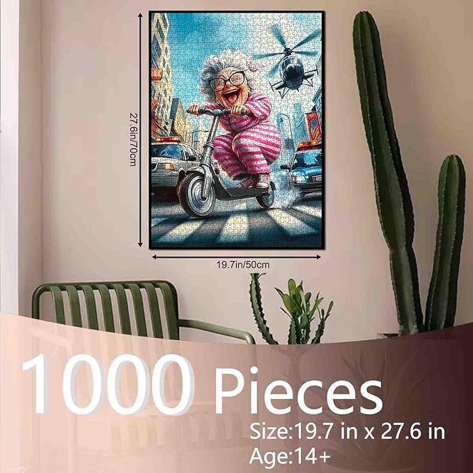 Crazy Old Woman 1000 Piece Jigsaw Puzzles for Adults Laughing Ladies Painting Jigsaw Puzzle Planes and Cars 1000 Pieces Puzzles 20''x27”inch DIY Craft Puzzle Art Home Wall Decor Family Challengings