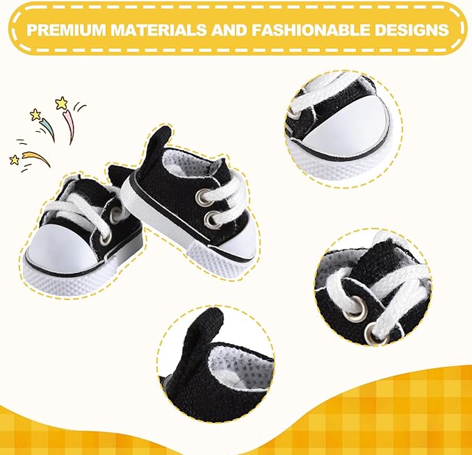 Cute Doll Shoes for Labubu, Premium Doll Shoes for 4-7in Dolls, Compatible with Labubu Doll Clothing & Outfits(Black Canvas)