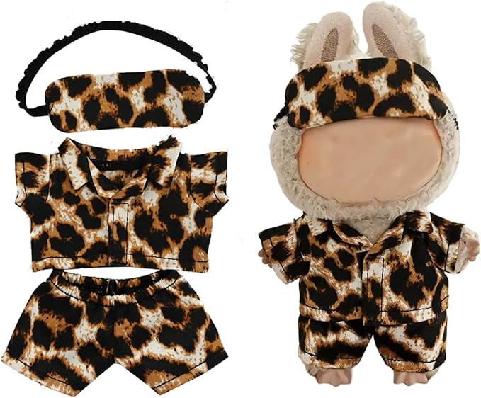 Pajamas for Labubu,Clothing for Big into Energy Labubu Series,3PCS Leopard Print Outfit Set for 17cm Doll,DIY Outfit Accessories Gift for Friend & Fans (Leopard Print)