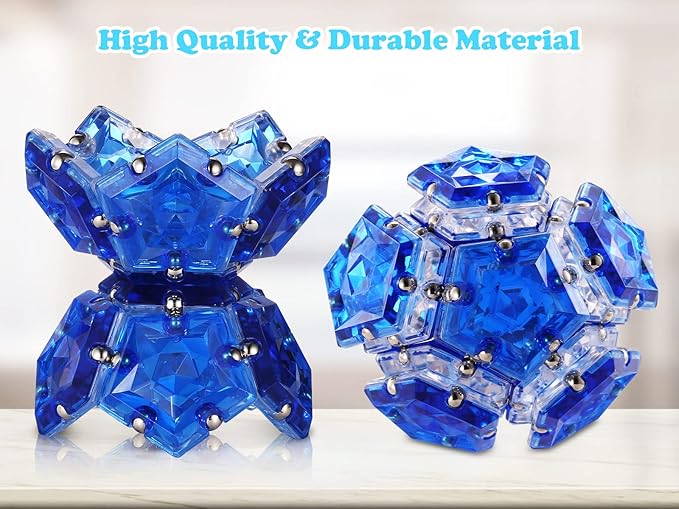 LAFFTRAK Magnetic Fidget Sphere Magnet Toys - Crystal Diamond Blue - Magnets Sensory Toys - 12 Piece Set - Creativity Beyond Imagination, Inspirational, Recreational, Fun Desk Toy for Adults