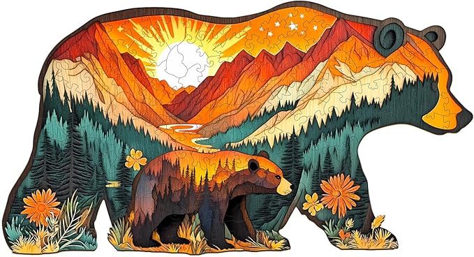 Wooden Puzzles for Adults - Forest Bears Wooden Jigsaw Puzzle - Unique Animal Shaped Wood Puzzles Adult - Christmas Birthday Gifts for Adults/Friends/Family - 205pcs 15.4 * 8.2in
