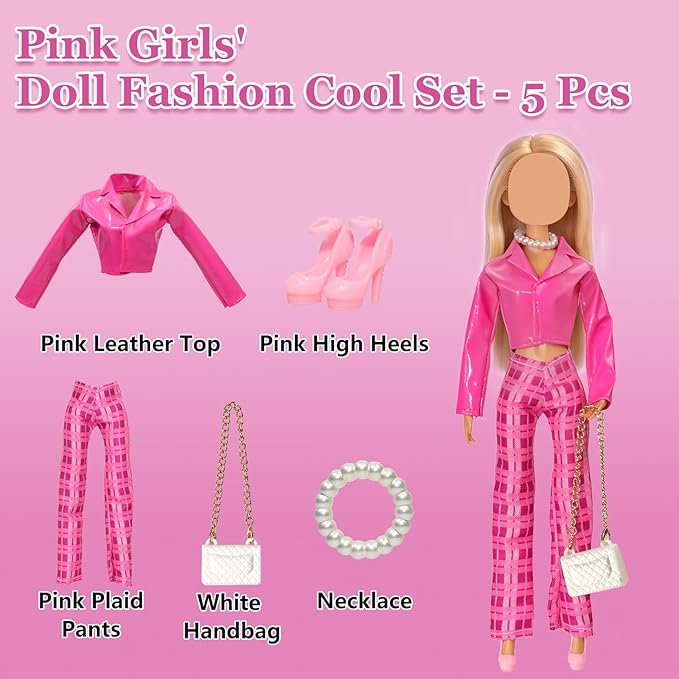 11.5 Inch Doll Clothes Set - Fashion Doll Clothing & Accessories, Casual Wear Dresses, Jeans, Tops, Skirts, Fur Coats, Bags, Hats, Boots for 11.5" Fashion Dolls, Gift for Girls (21)