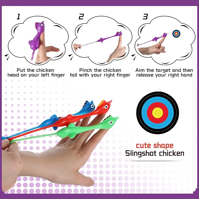 Hungdao 48 Pcs Slingshot Chickens Finger Slingshot Toys Rubber Funny Flying Chicken Gifts for Kids Adults Party Favors Carnival Easter Basket Stuffers Birthday Goodie Bag Novelty Gag Gifts