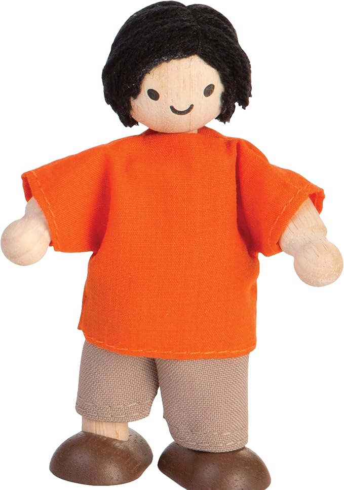 PlanToys® Boy Wooden Dollhouse Figurine | Poseable 1:12 Scale Mini Doll (4 Inch) | Dollhouse Accessories for Pretend Play | Eco-Friendly Montessori Toy for Kids Ages 3+