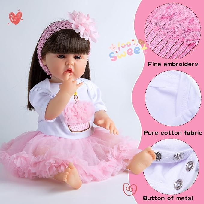 Reborn Baby Doll Clothes Girl Pink TUTU Dress with Backpack Diaper Accessories 6 Pcs for 17-22 Inch Babydolls, Outfit fit Babies Dolls Girl - Magnetic Pacifier & Fedding Bottle,Babies Pretend Play Set