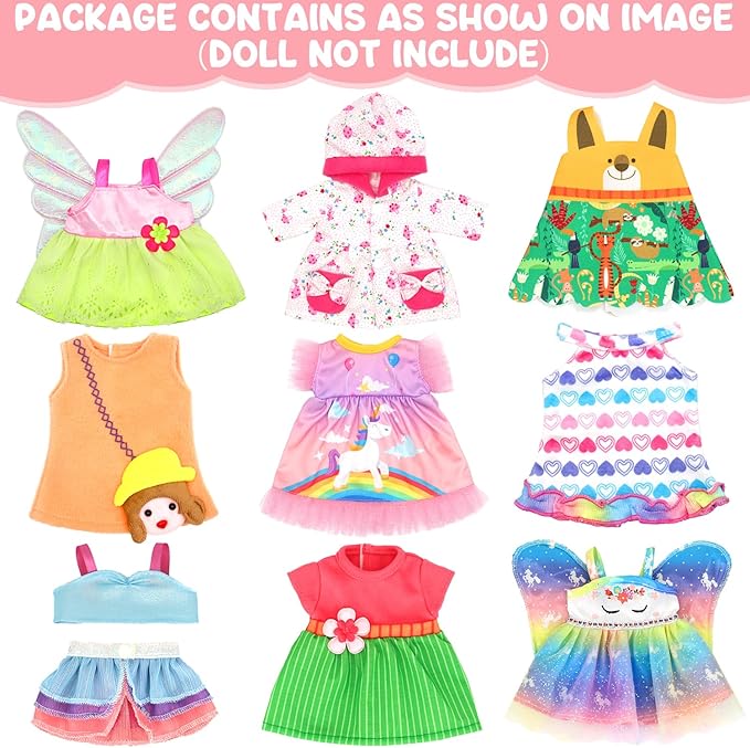 9 Pcs Alive Baby Girl Doll Clothes for 10-12 Inch Girl Dolls，12 Inch Alive Baby Doll Clothes Accessories Dress Outfits，Best Gift for Kids（No Dolls）