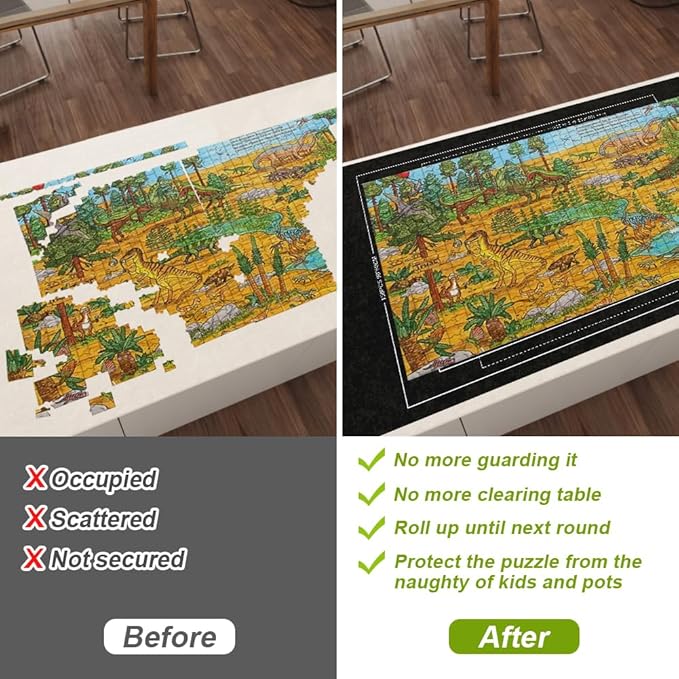 Ainiv Jigsaw Puzzle Mat Roll Up 1500 Pieces, 46" x 26" Portable Felt Puzzles Board with Travel Storage Bag, Jigsaw Saver Pad Keeper for Adults Teens, Black
