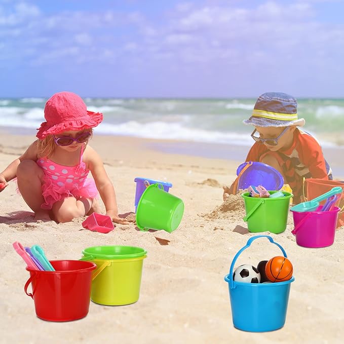 Jerify 30 Pieces Mini Plastic Beach Pail 6.3 Inch Plastic Small Bucket Small Sand Pail Building Beach and Sandbox Toys for Summer Practical Gift Party Favor and Prize(Simple)
