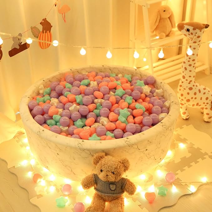 Ball Pit Balls for Kids - Mixed Star Heart Round Crush Proof Play Plastic Balls for Ball Pit Phthalate Free BPA Free Non-Toxic Indoor Outdoor,Soft Plastic Pool Balls for Kids Birthday Party.