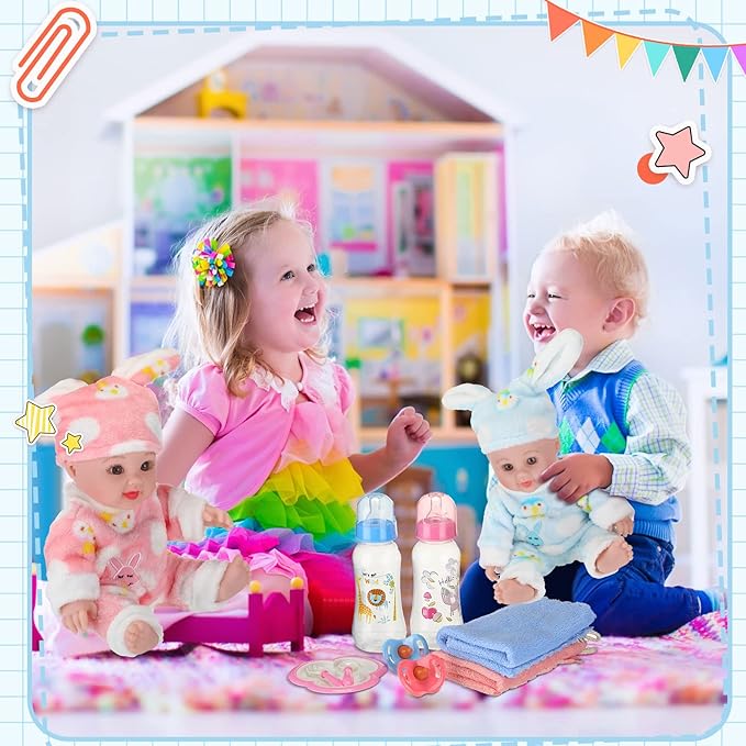 Jerify 10 Pcs Realistic Twin Baby Dolls Toy Set Include 2 Pcs 12 Inch Baby Dolls, Feeding Set, Pacifiers, Doll Diapers, Bags, Milk Bottles Removable Outfit for Toddler Kids 6+ Gift(White)