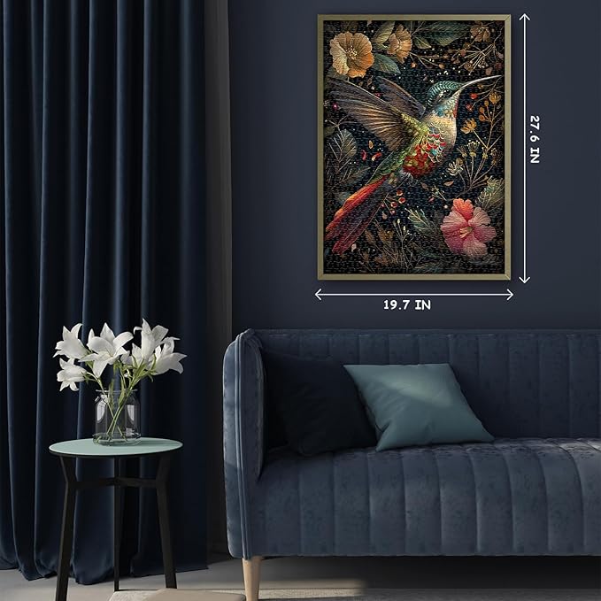 Vintage Hummingbird Puzzles for Adults 1000 Pieces, Colorful Flower Hummingbird Jigsaw Puzzles with Animals, Beautiful Bird Floral Impossible Nature Art Themed Puzzle, Hard Challenging for Adults