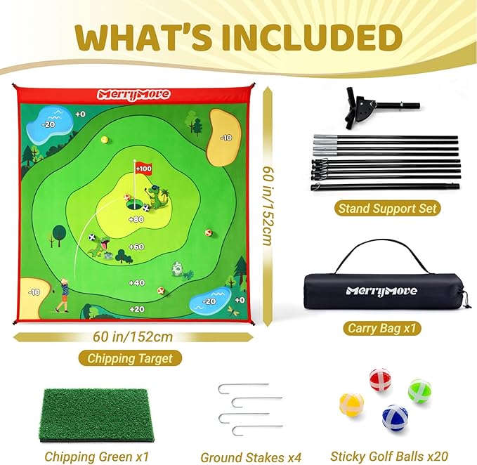 Golf Chipping Game Set : Portable 6-Angle Adjustable Practice Mat Set with 20 Sticky Balls for Indoor Outdoor Family Fun (Golf Club Not Included)