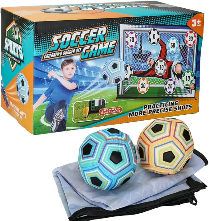 Kids Soccer Ball Target Game Set, Indoor Outdoor Sticky Soccer Game with 2 Soft Balls, 150x100cm Large Soccer Shooting Target, Fun Sports Toy Gift for Boys Girls Ages 3+ Backyard Yard Lawn Party Play