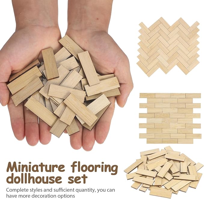 Toyvian 40 Pcs Miniature Dollhouse Flooring: Self Adhesive Floor Peel Boards Stickers, Mini DIY Flooring Wood Grain Tiles Doll House Accessories (Light Brown)