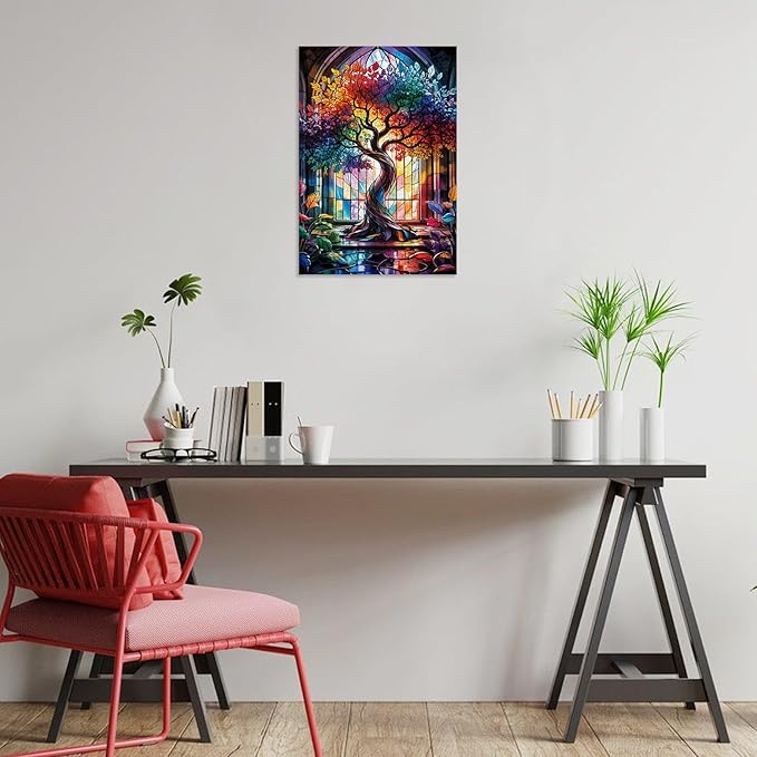 Great Jigsaw Puzzles for Adults 300 Pieces Stained Glass Tree of Life Puzzles for Adults Toys Gift Family Decoration Kids Puzzle