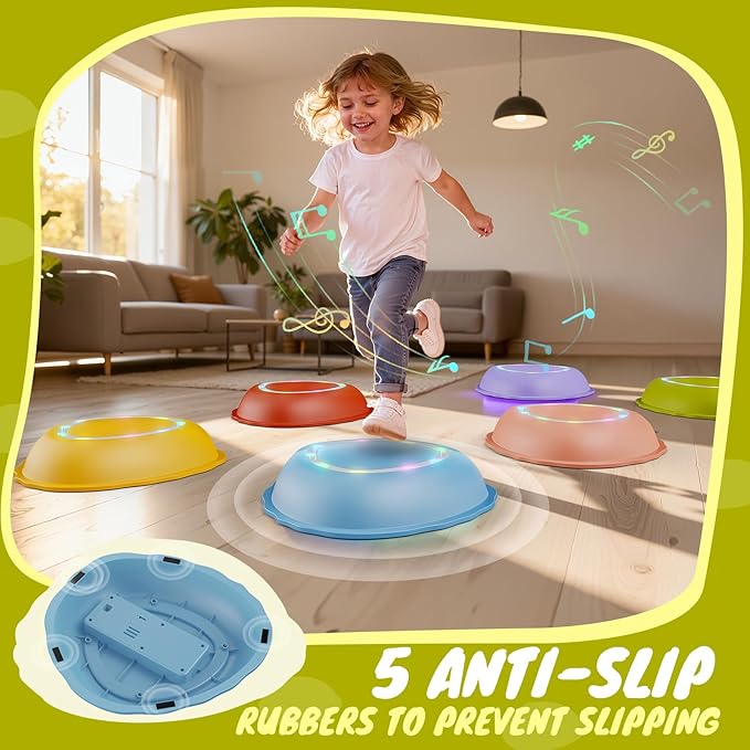 Rechargeable Stepping Stones for Kids, 6pcs Non-Slip Balance Sensory Toys for Toddler, Kids Music & Light Up Indoor and Outdoor Play Equipment, Birthday Gifts Toys for 2 3 4 5+ Year Old Kids